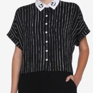 Hot Topic NWT Jack Skellington Striped Shirt with Jack Embroidery on collar